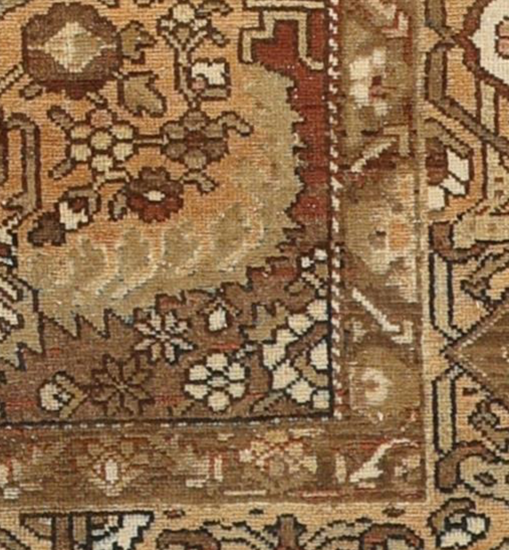Persian Antique Bakhtiari - 9' 06" x 15' 01" - Brown & Peach - Hand Knotted Antique Persian Wool Bakhtiari Rug - Traditional Classic Antique Rug
