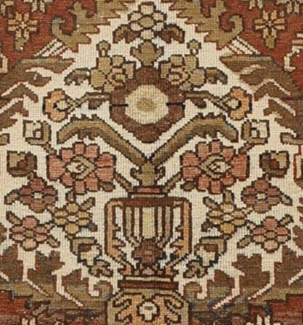 Persian Antique Bakhtiari - 9' 06" x 15' 01" - Brown & Peach - Hand Knotted Antique Persian Wool Bakhtiari Rug - Traditional Classic Antique Rug