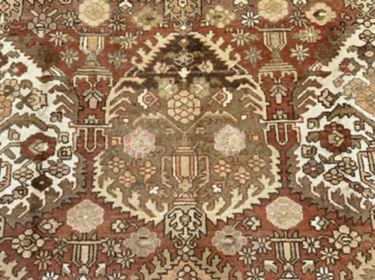 Persian Antique Bakhtiari - 9' 06" x 15' 01" - Brown & Peach - Hand Knotted Antique Persian Wool Bakhtiari Rug - Traditional Classic Antique Rug