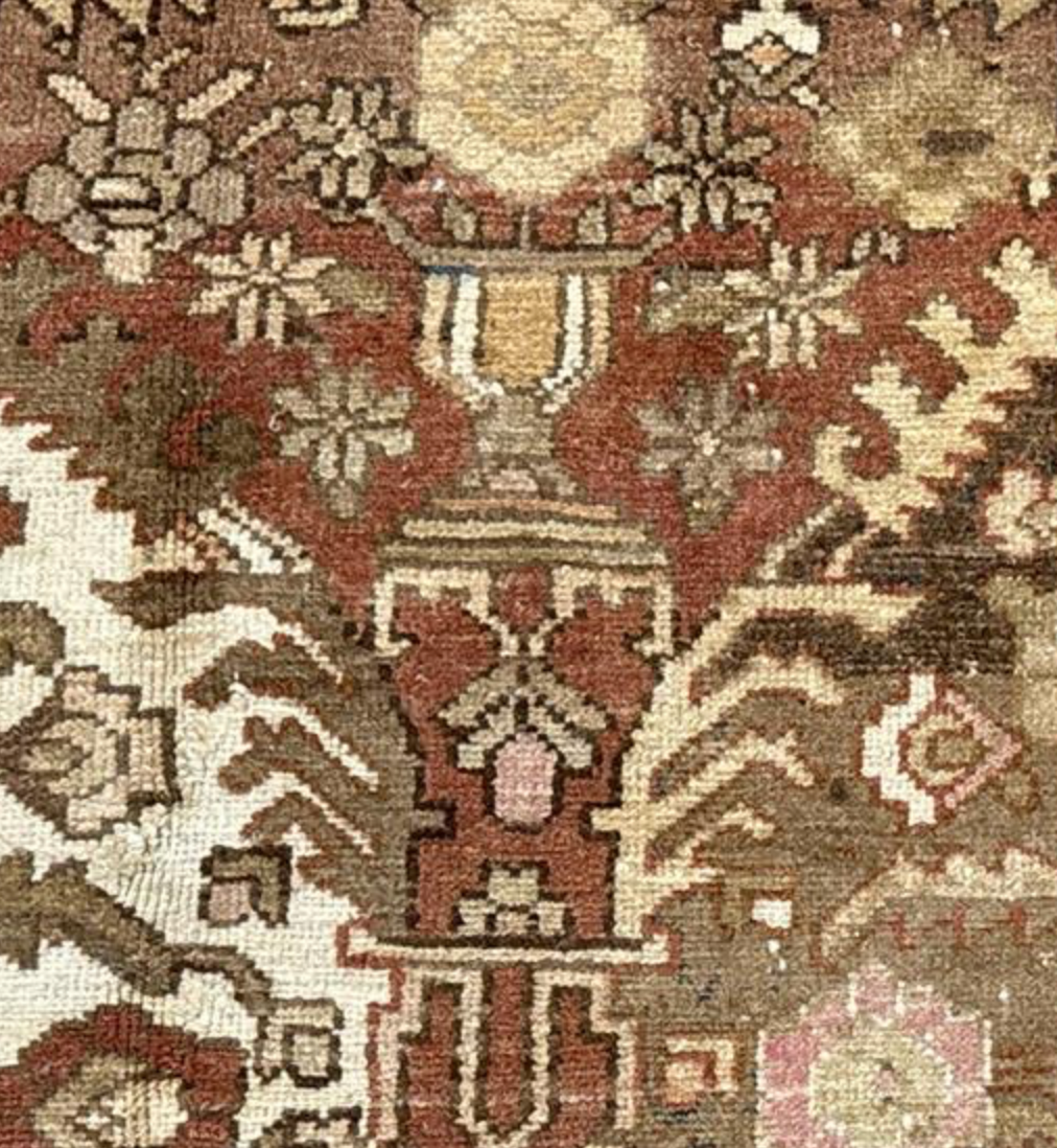 Persian Antique Bakhtiari - 9' 06" x 15' 01" - Brown & Peach - Hand Knotted Antique Persian Wool Bakhtiari Rug - Traditional Classic Antique Rug