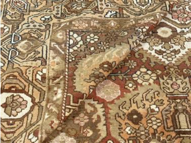 Persian Antique Bakhtiari - 9' 06" x 15' 01" - Brown & Peach - Hand Knotted Antique Persian Wool Bakhtiari Rug - Traditional Classic Antique Rug