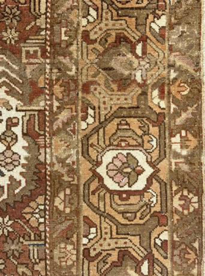Persian Antique Bakhtiari - 9' 06" x 15' 01" - Brown & Peach - Hand Knotted Antique Persian Wool Bakhtiari Rug - Traditional Classic Antique Rug