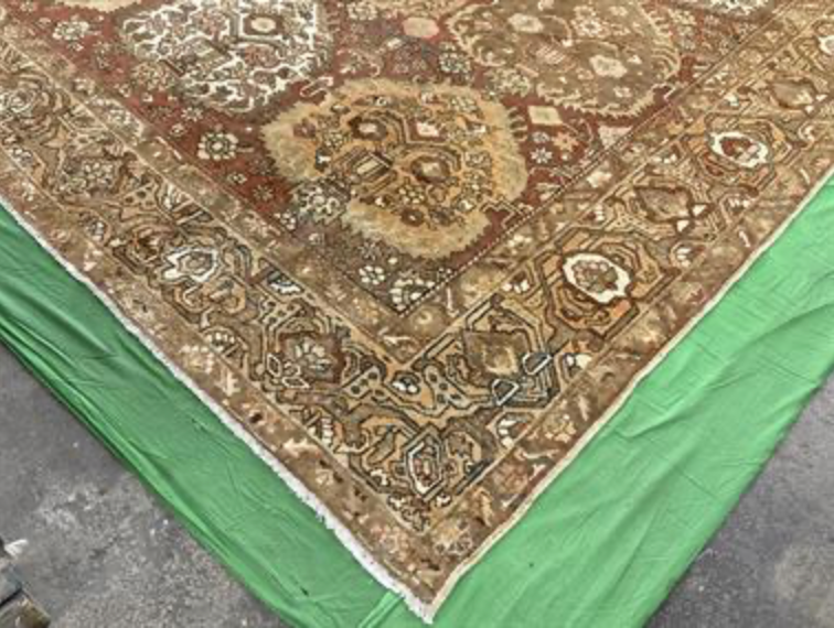 Persian Antique Bakhtiari - 9' 06" x 15' 01" - Brown & Peach - Hand Knotted Antique Persian Wool Bakhtiari Rug - Traditional Classic Antique Rug