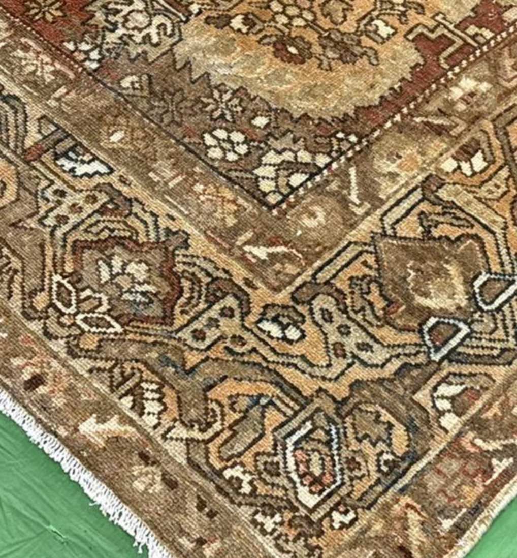 Persian Antique Bakhtiari - 9' 06" x 15' 01" - Brown & Peach - Hand Knotted Antique Persian Wool Bakhtiari Rug - Traditional Classic Antique Rug