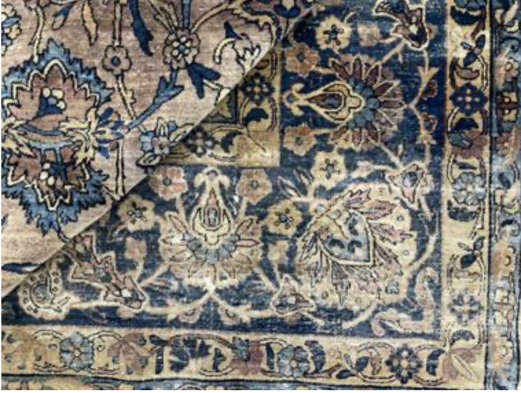 Persian Antique Kerman - 8' 07" x 11' 08" - Brown & Blue - Hand Knotted Antique Persian Wool Kerman Rug - Traditional Classic Antique Rug