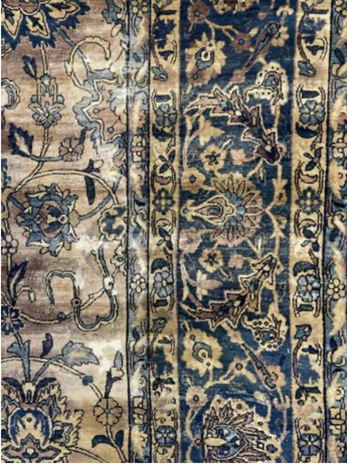 Persian Antique Kerman - 8' 07" x 11' 08" - Brown & Blue - Hand Knotted Antique Persian Wool Kerman Rug - Traditional Classic Antique Rug