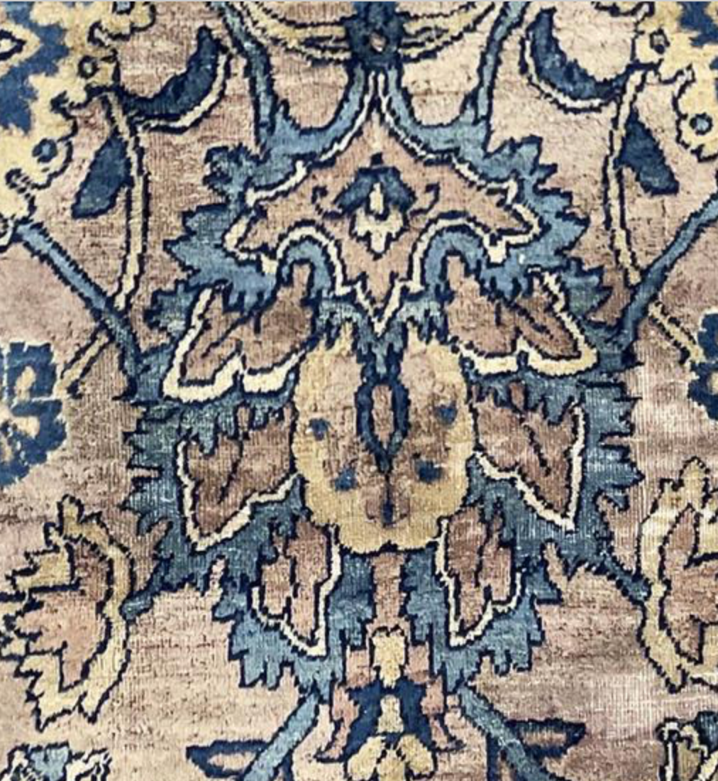 Persian Antique Kerman - 8' 07" x 11' 08" - Brown & Blue - Hand Knotted Antique Persian Wool Kerman Rug - Traditional Classic Antique Rug