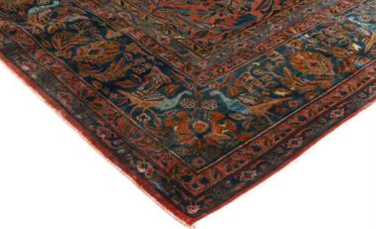 Persian Antique Manchester Kashan - 8' 07" x 11' 08" - Pink Peach Salmon & Dark Blue (Navy) - Hand Knotted Antique Persian Wool Manchester Kashan Rug - Traditional Classic Antique Rug