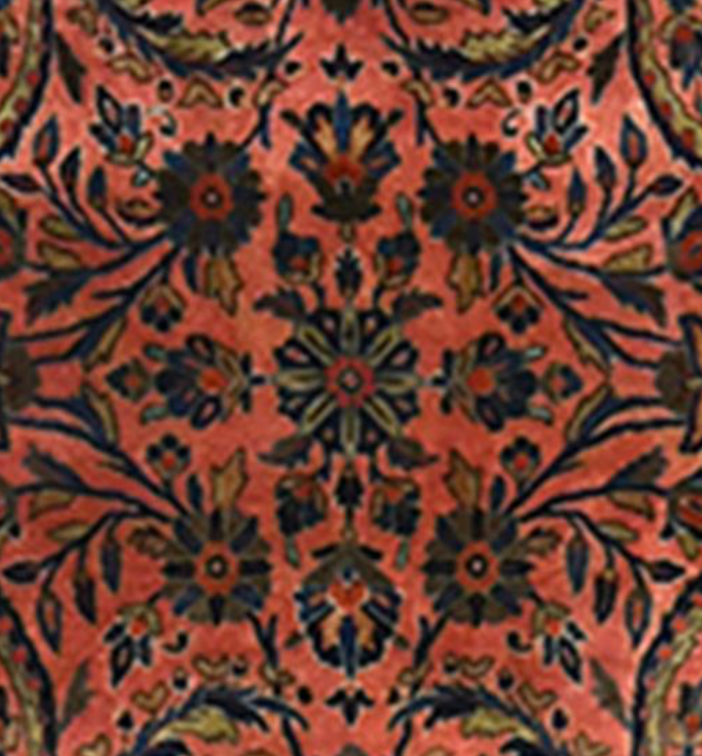 Persian Antique Manchester Kashan - 8' 07" x 11' 08" - Pink Peach Salmon & Dark Blue (Navy) - Hand Knotted Antique Persian Wool Manchester Kashan Rug - Traditional Classic Antique Rug