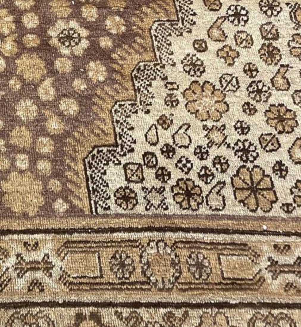Antique Khotan China - 8' 10" x 18' 00" - Beige Ivory Brown Camel - Hand Knotted Antique Chinese Wool Khotan Rug - Traditional Classic Antique Rug