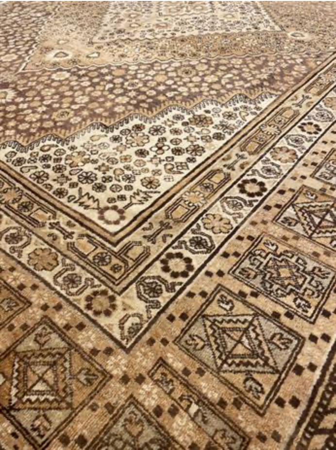 Antique Khotan China - 8' 10" x 18' 00" - Beige Ivory Brown Camel - Hand Knotted Antique Chinese Wool Khotan Rug - Traditional Classic Antique Rug