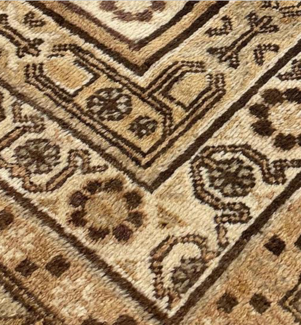 Antique Khotan China - 8' 10" x 18' 00" - Beige Ivory Brown Camel - Hand Knotted Antique Chinese Wool Khotan Rug - Traditional Classic Antique Rug