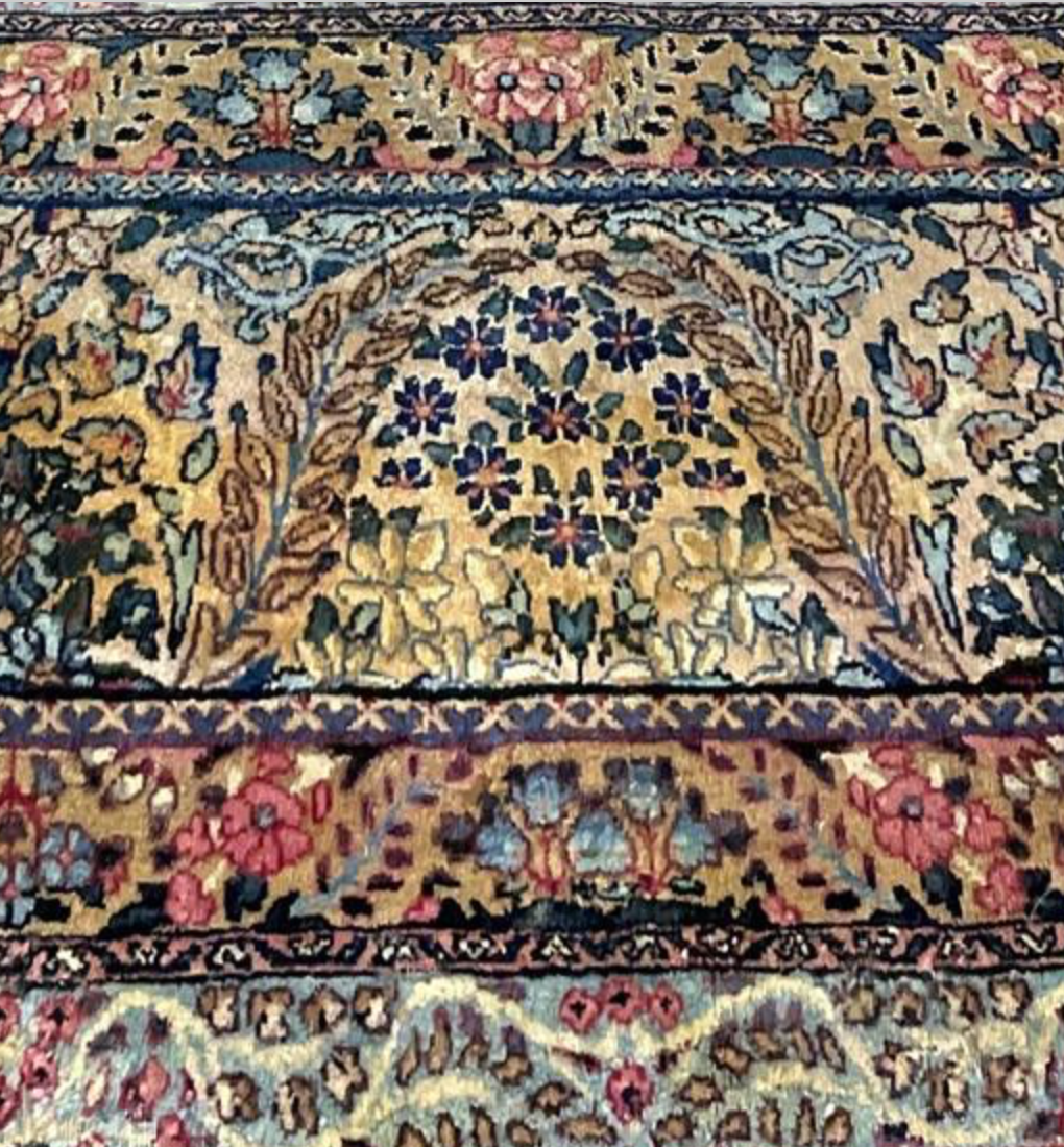 Antique Persian Kerman Circa 1910 - 9' 08" x 13' 06" - Ivory Blue Pink - Hand Knotted Antique Persian Wool Kerman Rug - Traditional Classic Antique Rug