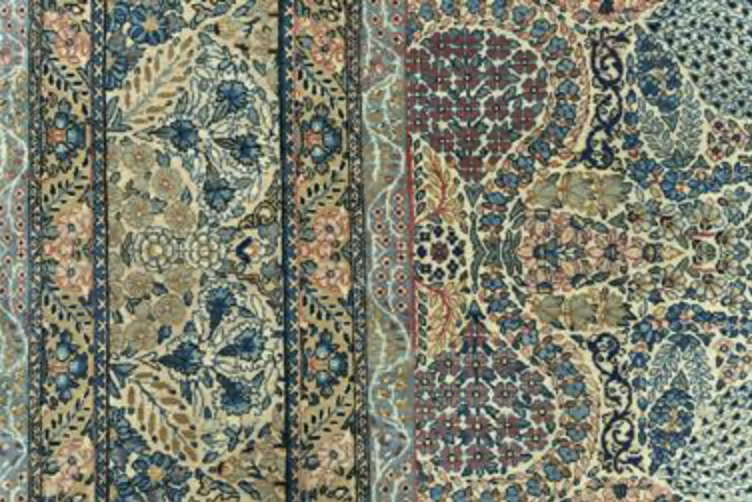 Antique Persian Kerman Circa 1910 - 9' 08" x 13' 06" - Ivory Blue Pink - Hand Knotted Antique Persian Wool Kerman Rug - Traditional Classic Antique Rug