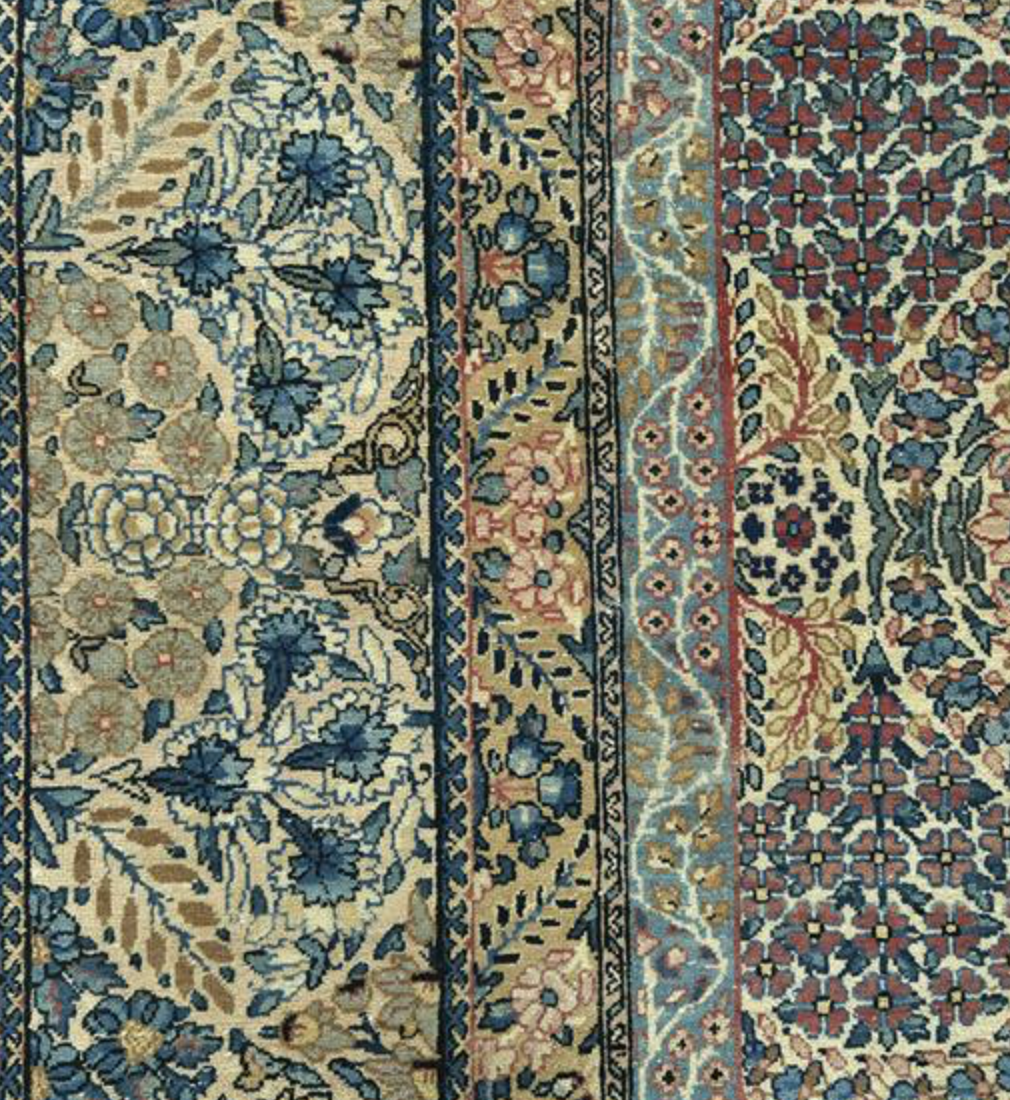 Antique Persian Kerman Circa 1910 - 9' 08" x 13' 06" - Ivory Blue Pink - Hand Knotted Antique Persian Wool Kerman Rug - Traditional Classic Antique Rug