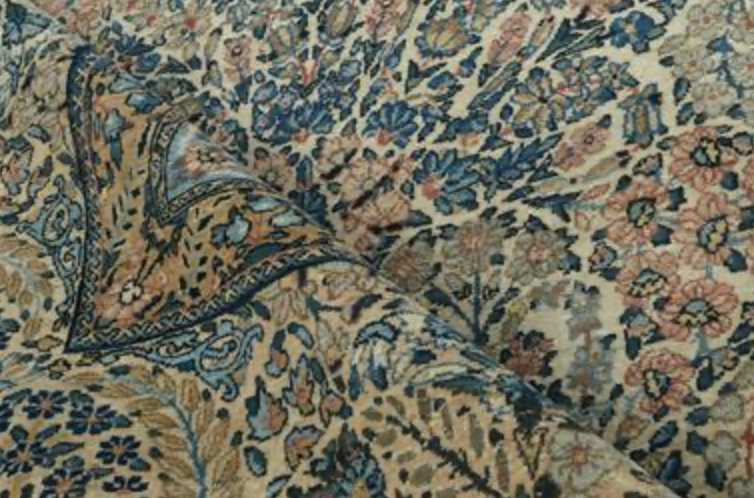 Antique Persian Kerman Circa 1910 - 9' 08" x 13' 06" - Ivory Blue Pink - Hand Knotted Antique Persian Wool Kerman Rug - Traditional Classic Antique Rug