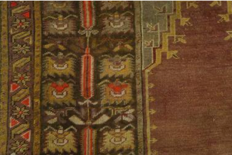 Antique Turkish Prayer Rug - 3' 04" x 4' 09" - Brown Grey Red - Hand Knotted Antique Wool Turkish Prayer Rug - Traditional Classic Antique Rug
