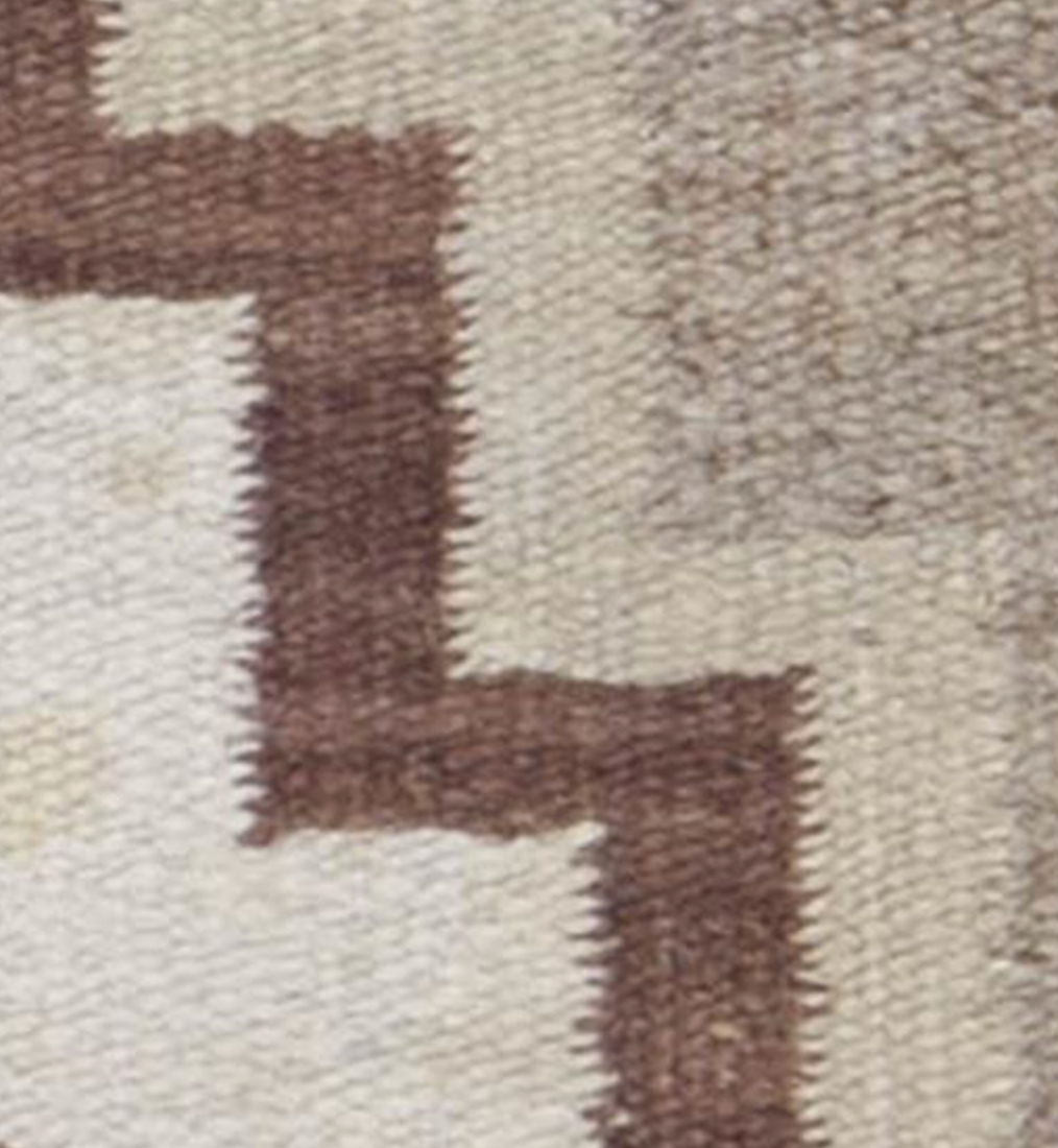 Antique Navajo Rug - 2' 04" x 3' 04" - Ivory & Brown - Hand Woven Flat Weave Antique Navajo Wool Rug - Traditional Classic Antique Rug
