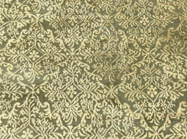 Tibetan Nepalese Damask Silk & Wool - 11' 08" x 15' 00" - Olive Green & Gold - Wool & Silk Contemporary Modern Area Rug - Nepal Tibet