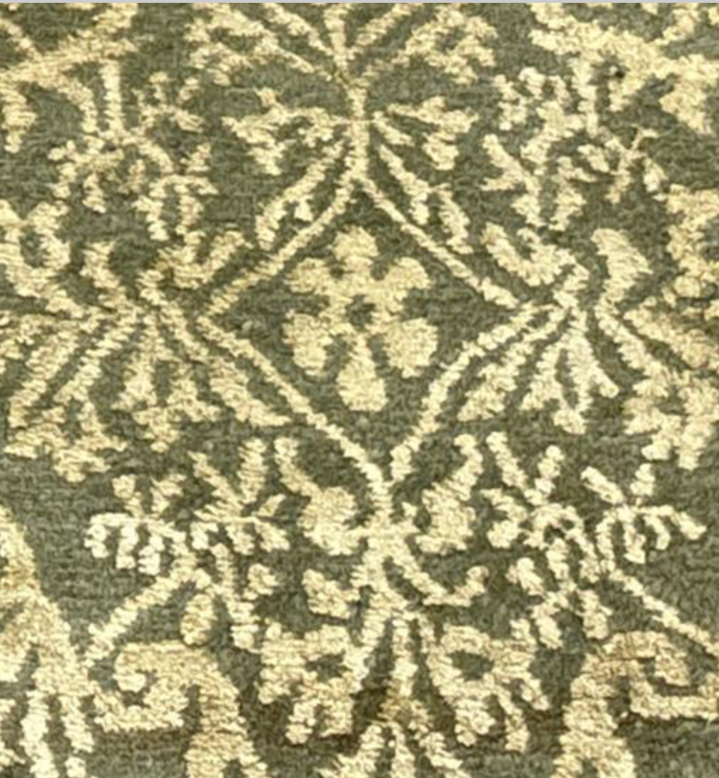 Tibetan Nepalese Damask Silk & Wool - 11' 08" x 15' 00" - Olive Green & Gold - Wool & Silk Contemporary Modern Area Rug - Nepal Tibet