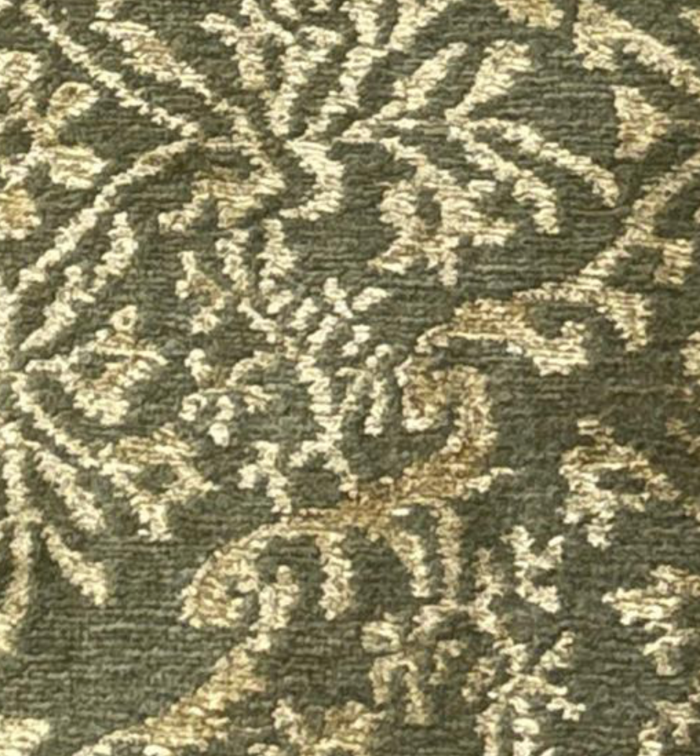 Tibetan Nepalese Damask Silk & Wool - 11' 08" x 15' 00" - Olive Green & Gold - Wool & Silk Contemporary Modern Area Rug - Nepal Tibet