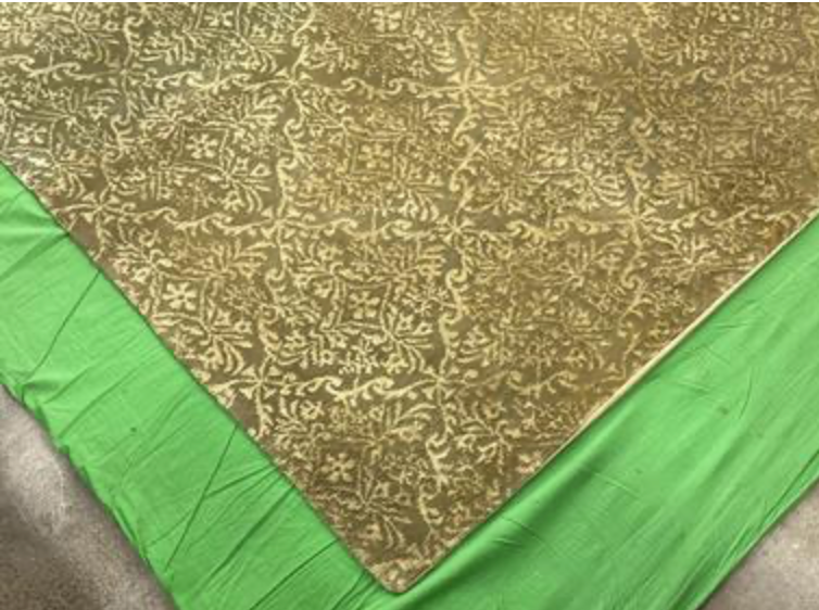 Tibetan Nepalese Damask Silk & Wool - 11' 08" x 15' 00" - Olive Green & Gold - Wool & Silk Contemporary Modern Area Rug - Nepal Tibet