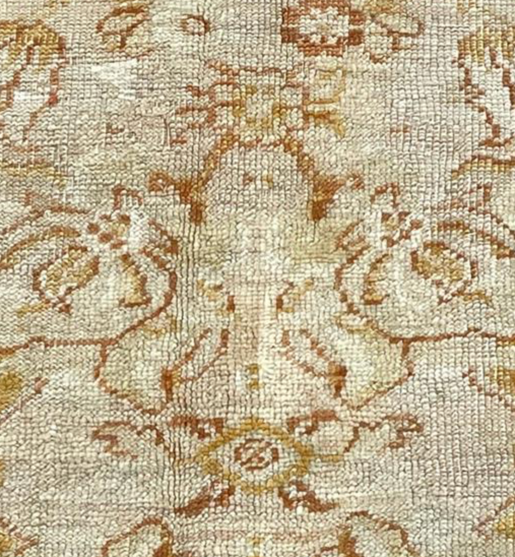 Antique Turkish Oushak - 7' 05" x 9' 06" - Light Grey, Beige, Gold, Rust - Hand Knotted Antique Turkish Wool Rug - Traditional Classic Antique Rug