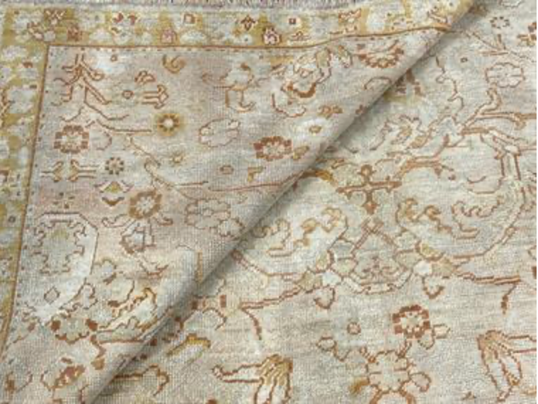 Antique Turkish Oushak - 7' 05" x 9' 06" - Light Grey, Beige, Gold, Rust - Hand Knotted Antique Turkish Wool Rug - Traditional Classic Antique Rug