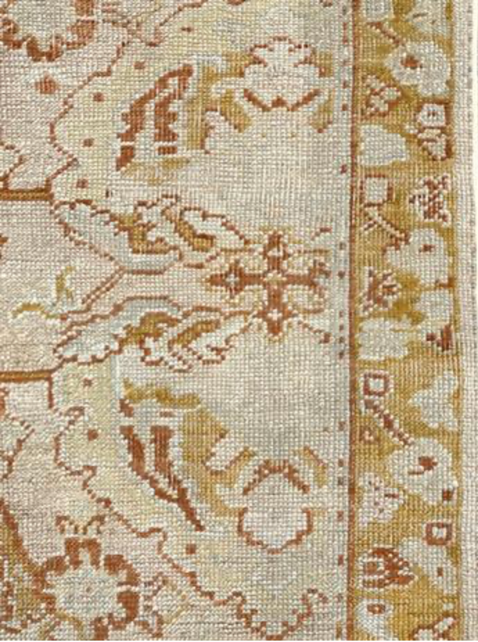 Antique Turkish Oushak - 7' 05" x 9' 06" - Light Grey, Beige, Gold, Rust - Hand Knotted Antique Turkish Wool Rug - Traditional Classic Antique Rug