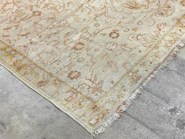 Antique Turkish Oushak - 7' 05" x 9' 06" - Light Grey, Beige, Gold, Rust - Hand Knotted Antique Turkish Wool Rug - Traditional Classic Antique Rug