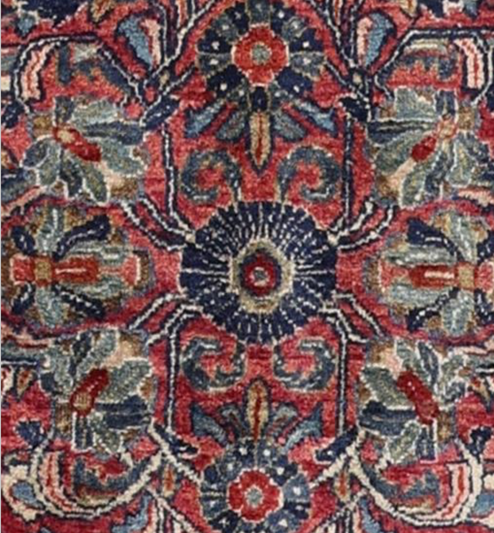Persian Antique Sarouk - 8' 00" x 9' 10" - Red & Blue - Hand Knotted Antique Persian Wool Sarouk Rug - Traditional Classic Antique Rug