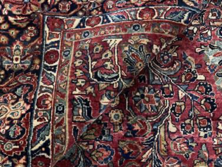 Persian Antique Sarouk - 8' 00" x 9' 10" - Red & Blue - Hand Knotted Antique Persian Wool Sarouk Rug - Traditional Classic Antique Rug