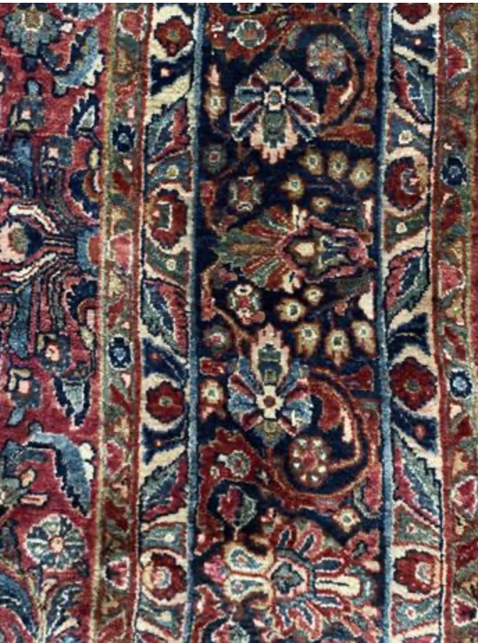 Persian Antique Sarouk - 8' 00" x 9' 10" - Red & Blue - Hand Knotted Antique Persian Wool Sarouk Rug - Traditional Classic Antique Rug