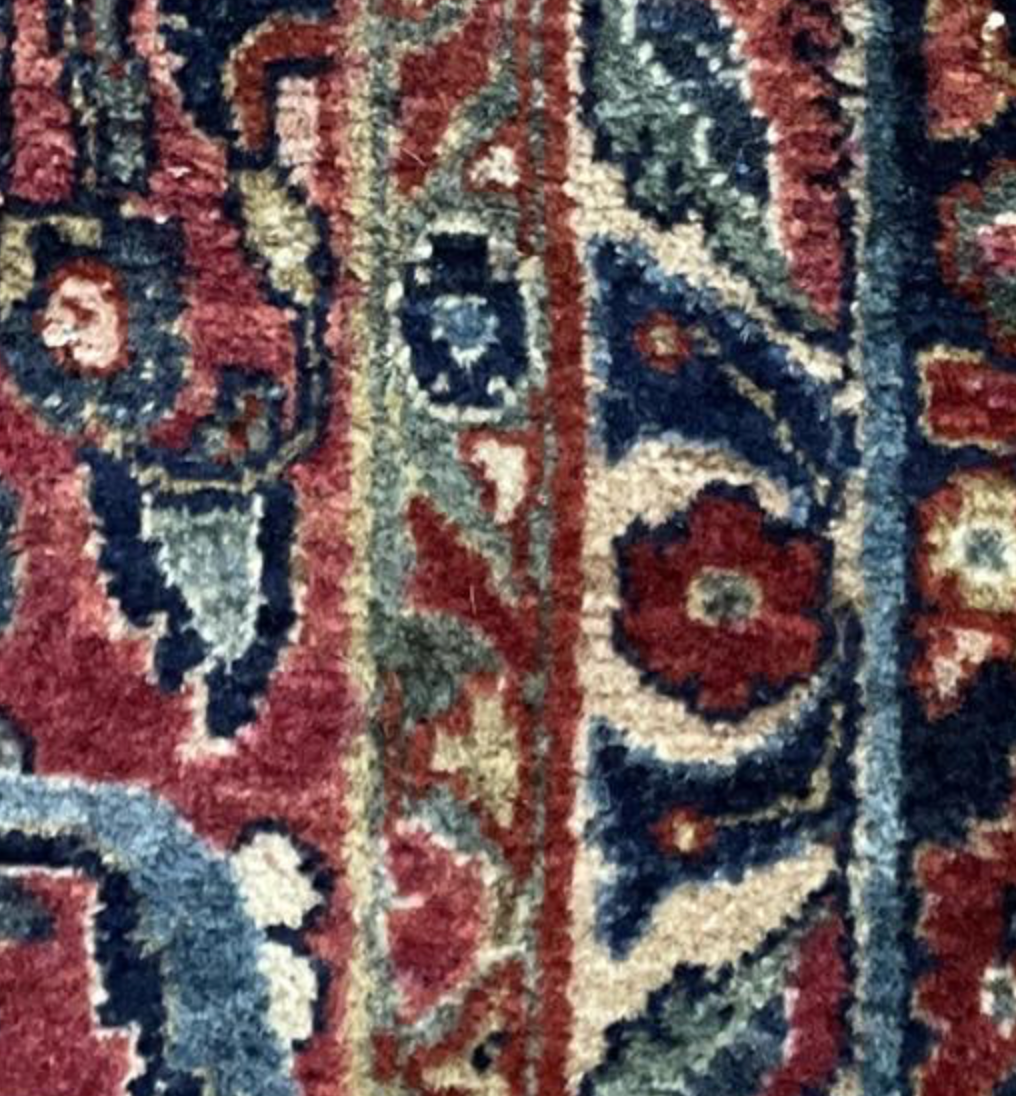 Persian Antique Sarouk - 8' 00" x 9' 10" - Red & Blue - Hand Knotted Antique Persian Wool Sarouk Rug - Traditional Classic Antique Rug