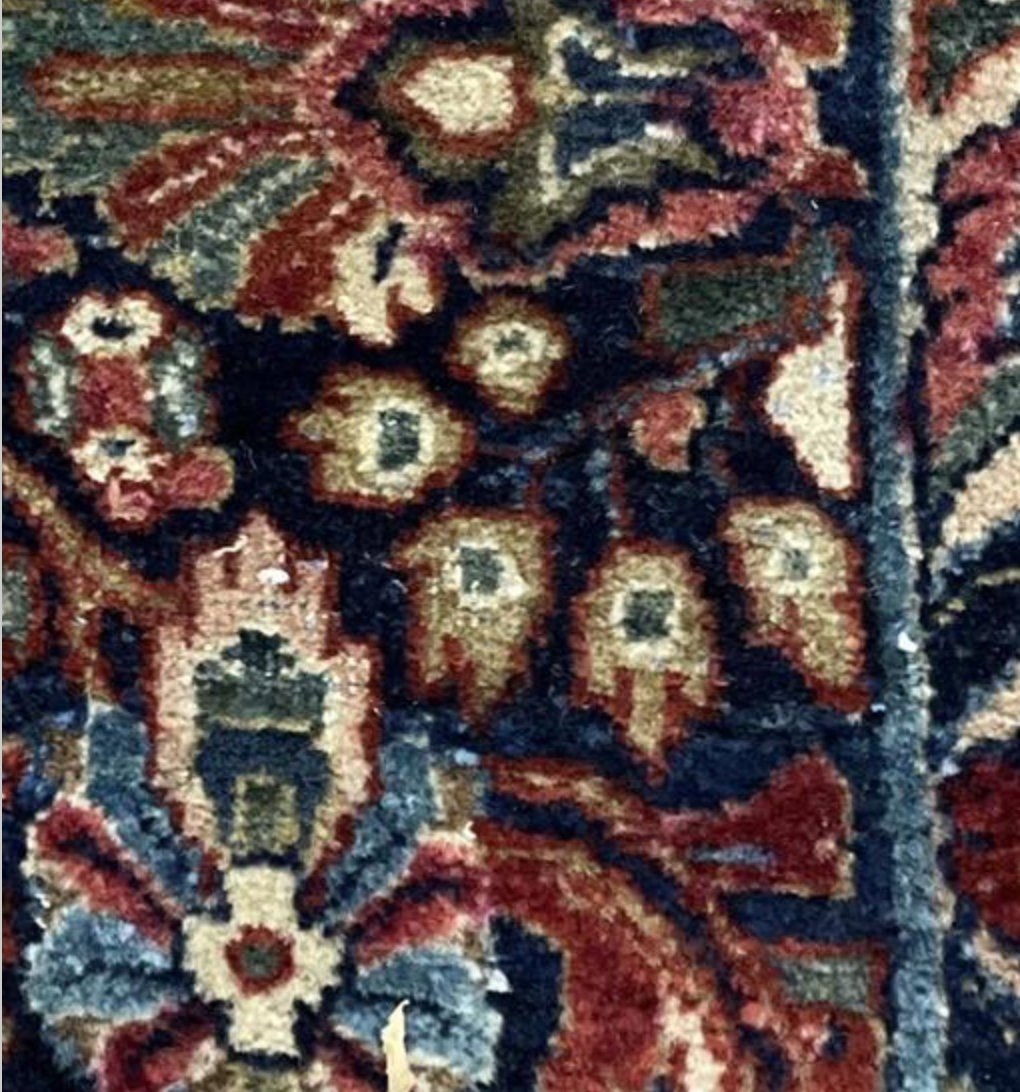 Persian Antique Sarouk - 8' 00" x 9' 10" - Red & Blue - Hand Knotted Antique Persian Wool Sarouk Rug - Traditional Classic Antique Rug