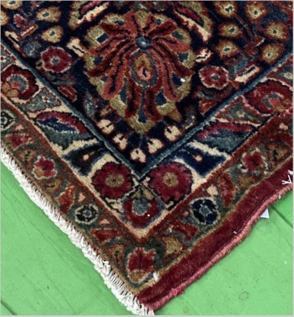 Persian Antique Sarouk - 8' 00" x 9' 10" - Red & Blue - Hand Knotted Antique Persian Wool Sarouk Rug - Traditional Classic Antique Rug