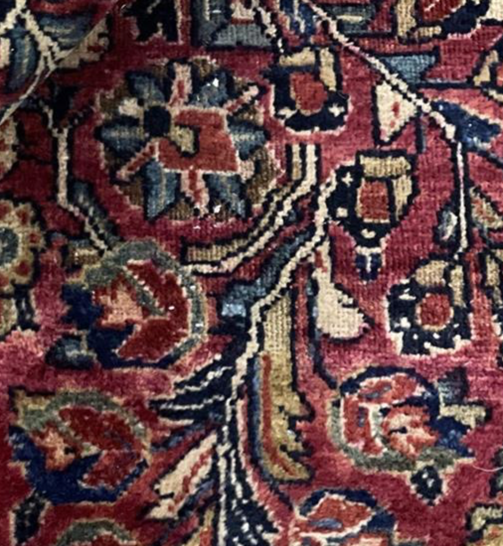 Persian Antique Sarouk - 8' 00" x 9' 10" - Red & Blue - Hand Knotted Antique Persian Wool Sarouk Rug - Traditional Classic Antique Rug