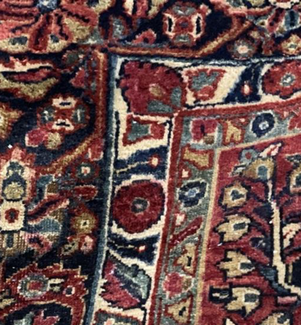 Persian Antique Sarouk - 8' 00" x 9' 10" - Red & Blue - Hand Knotted Antique Persian Wool Sarouk Rug - Traditional Classic Antique Rug