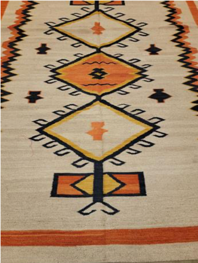 Santafe Collection - 5'x8' 6'x9' 8'x10' - Beige Orange Navy - Hand Woven Flat Weave Rug - Southwestern Tribal Rug