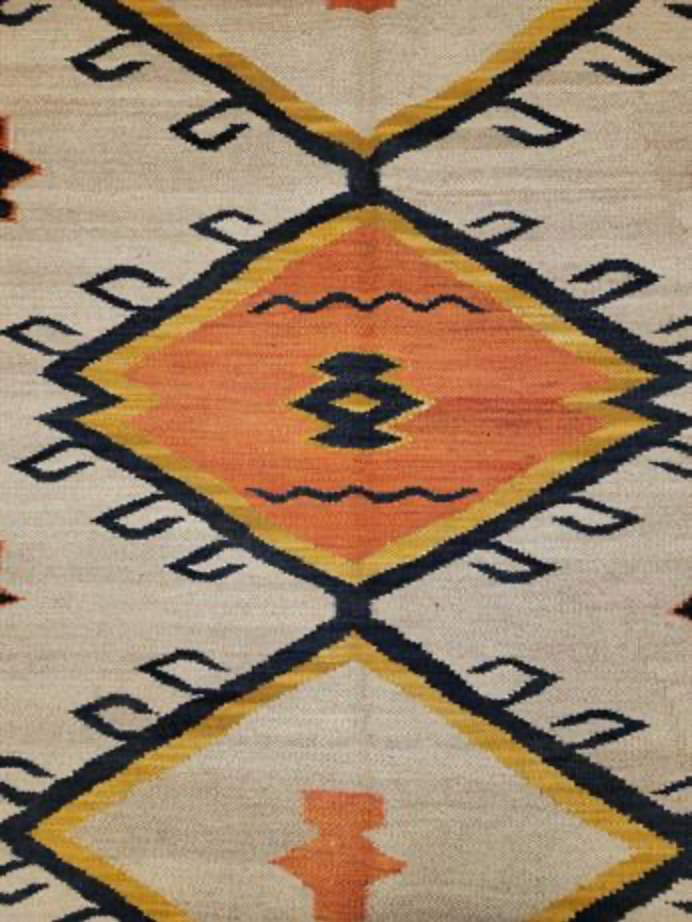 Santafe Collection - 5'x8' 6'x9' 8'x10' - Beige Orange Navy - Hand Woven Flat Weave Rug - Southwestern Tribal Rug