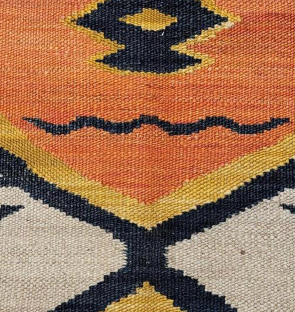 Santafe Collection - 5'x8' 6'x9' 8'x10' - Beige Orange Navy - Hand Woven Flat Weave Rug - Southwestern Tribal Rug