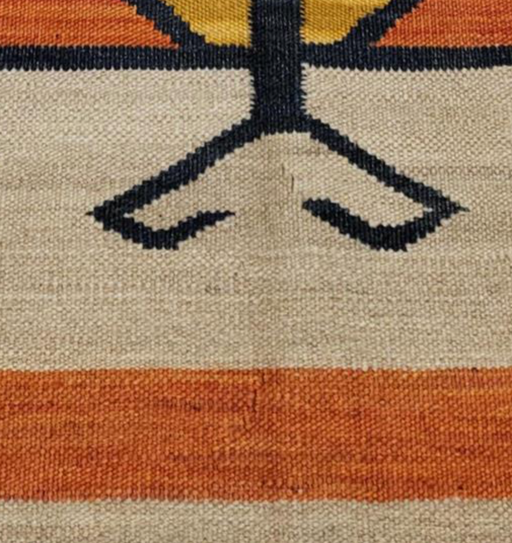 Santafe Collection - 5'x8' 6'x9' 8'x10' - Beige Orange Navy - Hand Woven Flat Weave Rug - Southwestern Tribal Rug