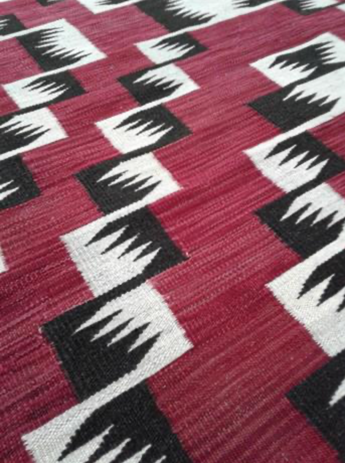Santafe Collection - 3'x5' 5'x8' 6'x9' 8'x10' 9'x12' 10'x14' - Red White Black - Hand Woven Flat Weave Rug - Southwestern Tribal Rug