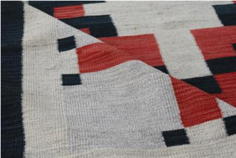 Santafe Collection - 4'x6' 5'x8' 8'x10' 9'x12' - Grey Black/Navy & Rust - Hand Woven Flat Weave Rug - Southwestern Tribal Rug