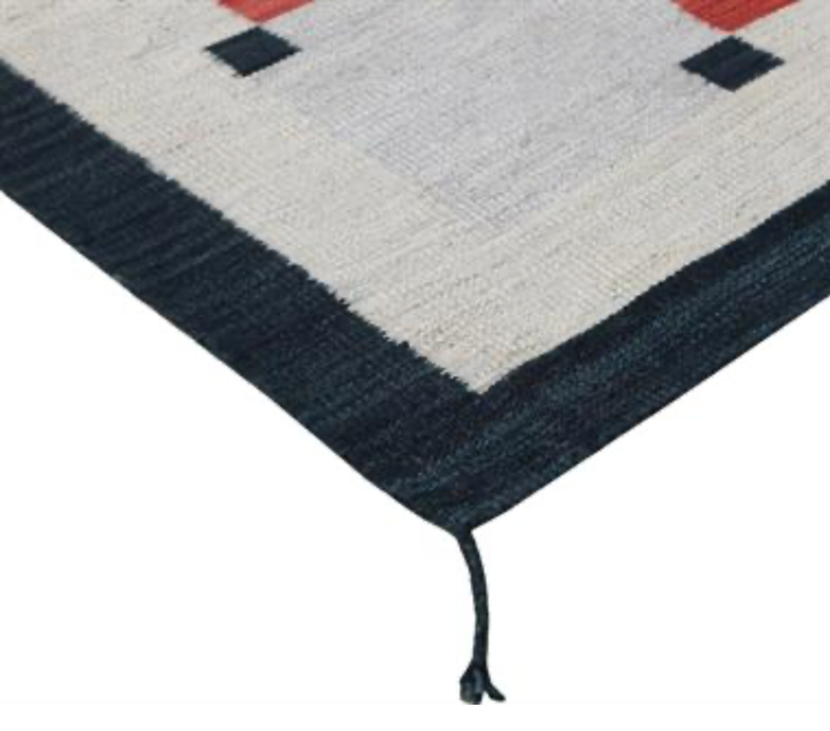 Santafe Collection - 4'x6' 5'x8' 8'x10' 9'x12' - Grey Black/Navy & Rust - Hand Woven Flat Weave Rug - Southwestern Tribal Rug