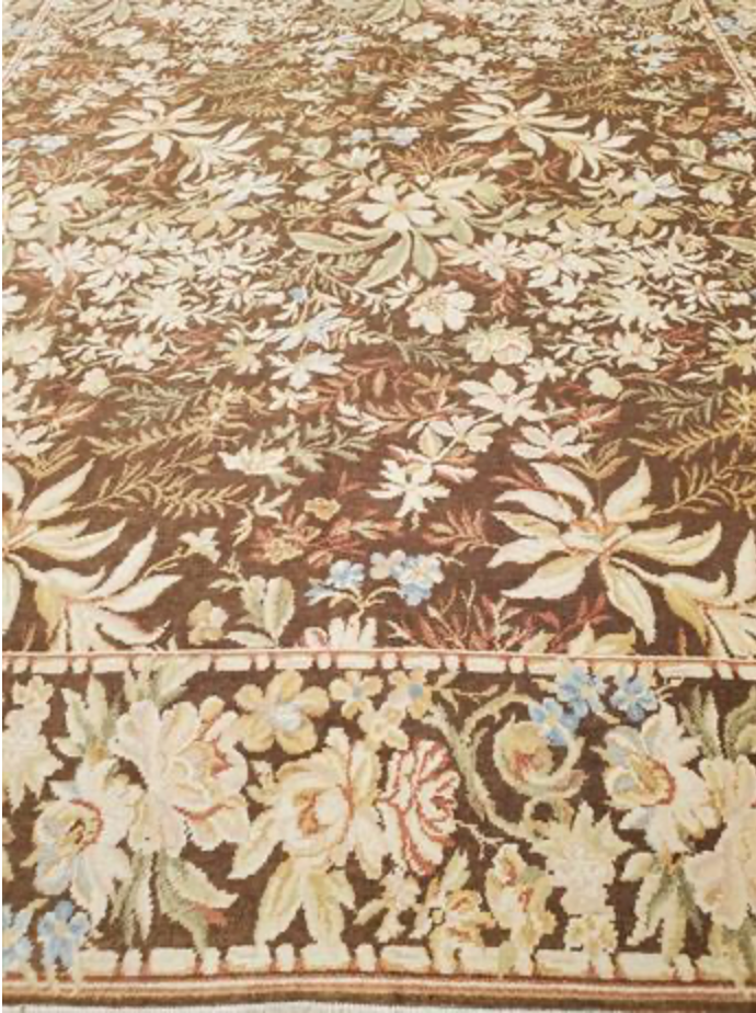 Abadjian Spanish Cuenca -  9' 11" x 13' 01" Rug - Dark Brown Blue Green Rose - Hand Knotted Wool Area Rug - Traditional Classic Romanian Rug