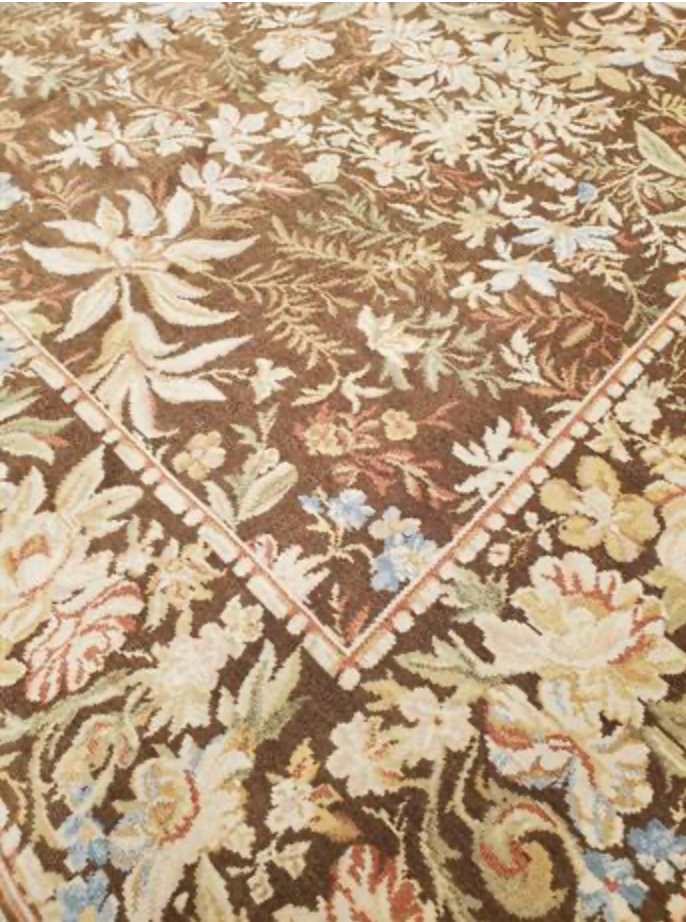 Abadjian Spanish Cuenca -  9' 11" x 13' 01" Rug - Dark Brown Blue Green Rose - Hand Knotted Wool Area Rug - Traditional Classic Romanian Rug