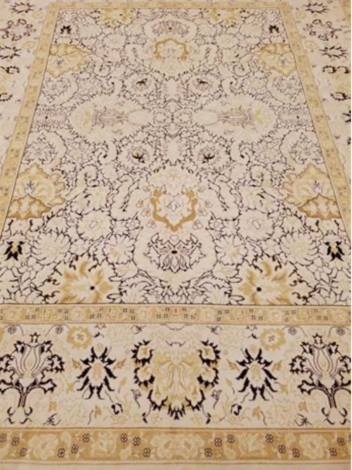 Abadjian Spanish Cuenca -  8' 00" x 9' 10" Rug - Beige Gold & Dark Red - Hand Knotted Wool Area Rug - Traditional Classic Romanian Rug