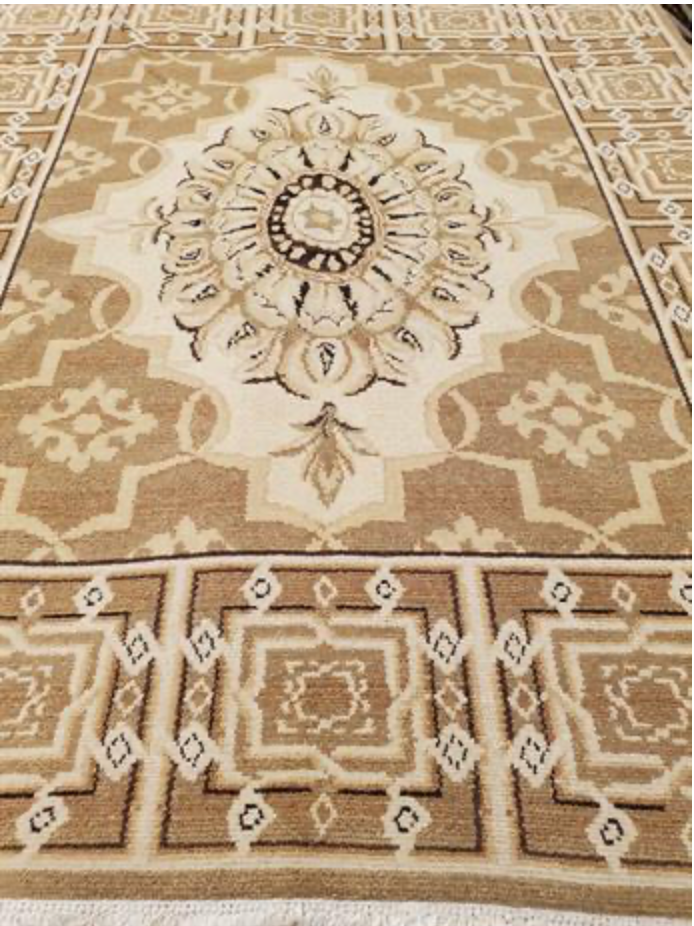 Abadjian Spanish Cuenca -  5' 11" x 7' 01" Rug - Beige Brown Olive & Black - Hand Knotted Wool Area Rug - Traditional Classic Romanian Rug
