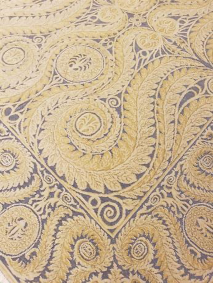 Abadjian Limited Series -  8' 01" x 9' 11" Rug - Beige Gold & Dark Red - Hand Knotted High Low Wool Area Rug - Traditional Classic Romanian Rug